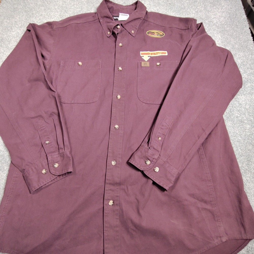 Wrangler Button Down Shirt Mens XL Riggs Workwear Burgundy Utility Good - Picture 1 of 11